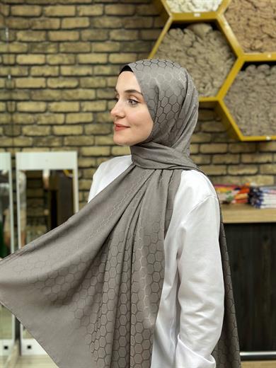 Petek Desen İpekli Jakar Şal Gri