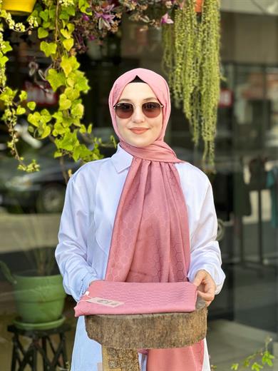Petek Desen İpekli Jakar Şal Koyu Pembe
