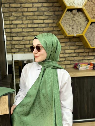 Petek Desen İpekli Jakar Şal Küf Yeşili