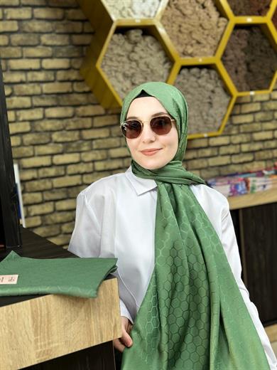 Petek Desen İpekli Jakar Şal Küf Yeşili