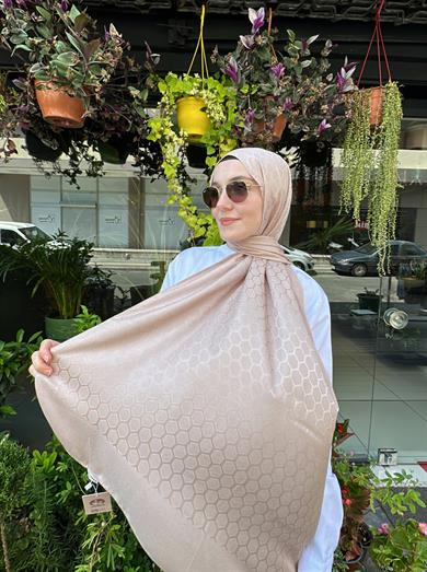 Petek Desen İpekli Jakar Şal Kumlu Taş