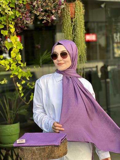 Petek Desen İpekli Jakar Şal Mor