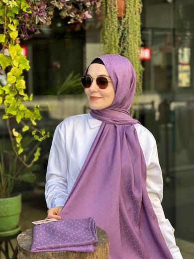Petek Desen İpekli Jakar Şal Mor