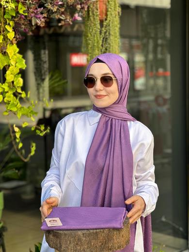 Petek Desen İpekli Jakar Şal Mor