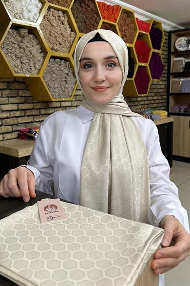 Petek Desen İpekli Jakar Şal Taş