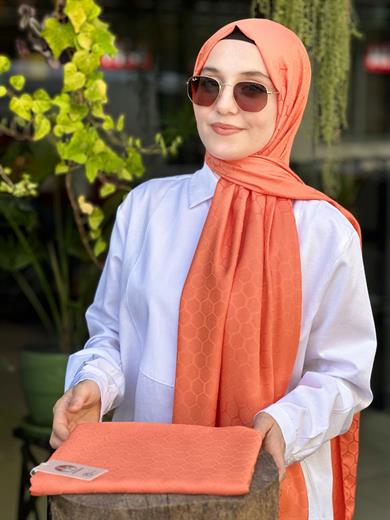 Petek Desen İpekli Jakar Şal Yavruağzı