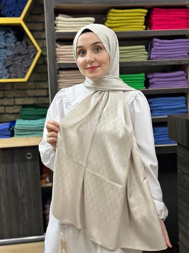Petek Desen İpekli Jakar Şal Yeni Açık Taş
