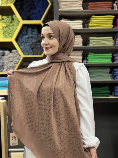 Petek Desen İpekli Jakar Şal Yeni Renk 7