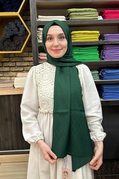 Petek Desen İpekli Jakar Şal YENİ ZÜMRÜT