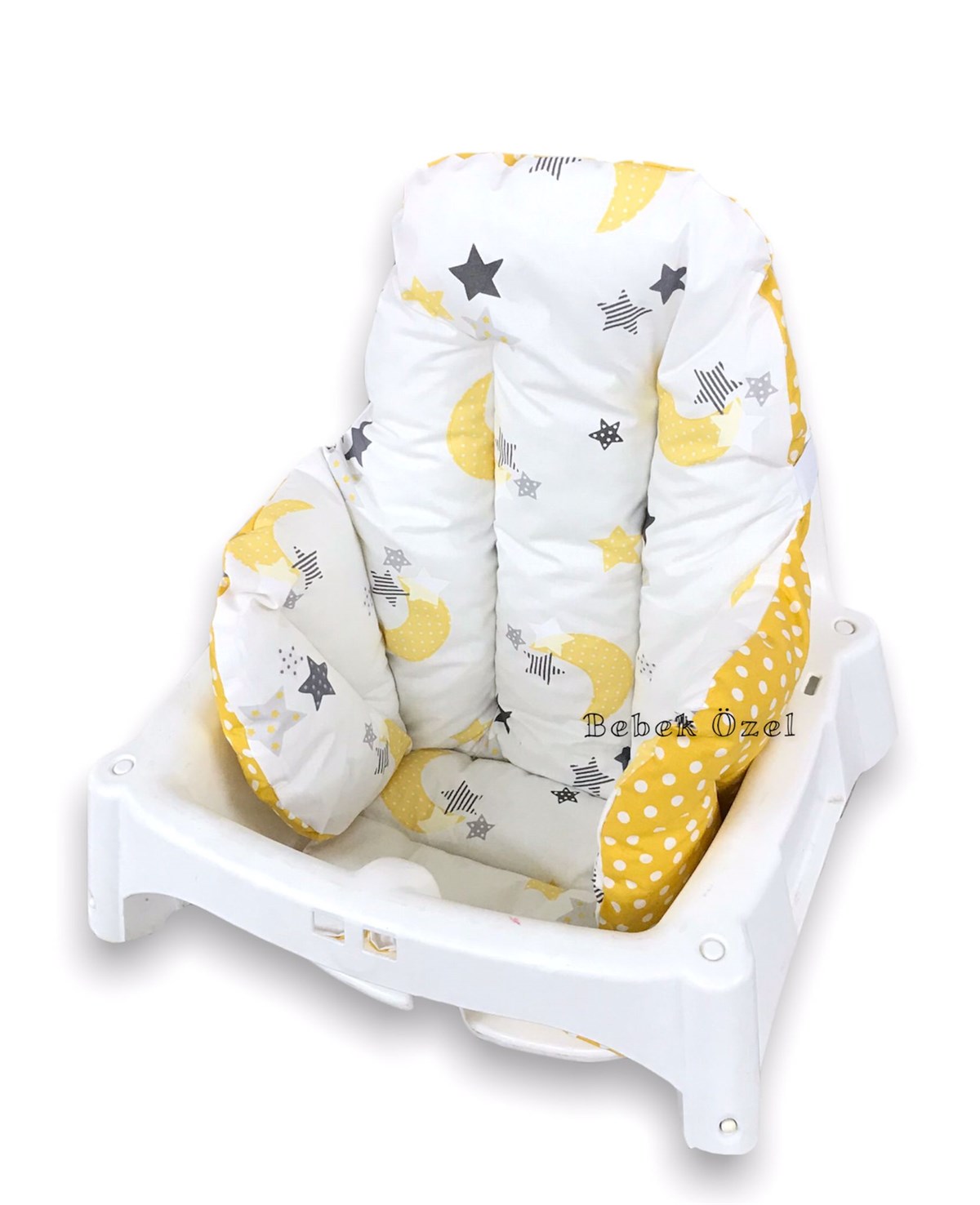 Bebek Özel Bebek Çocuk Mama Sandalyesi Minderi Sarı Ay Yıldızlı Sarı Puantiyeli