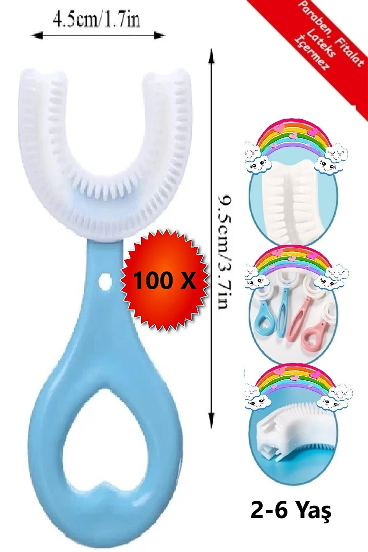 Bebek Özel U Şekli Bebek Diş Fırçası Mavi Renk 100 Adet(2-6 YAŞ)