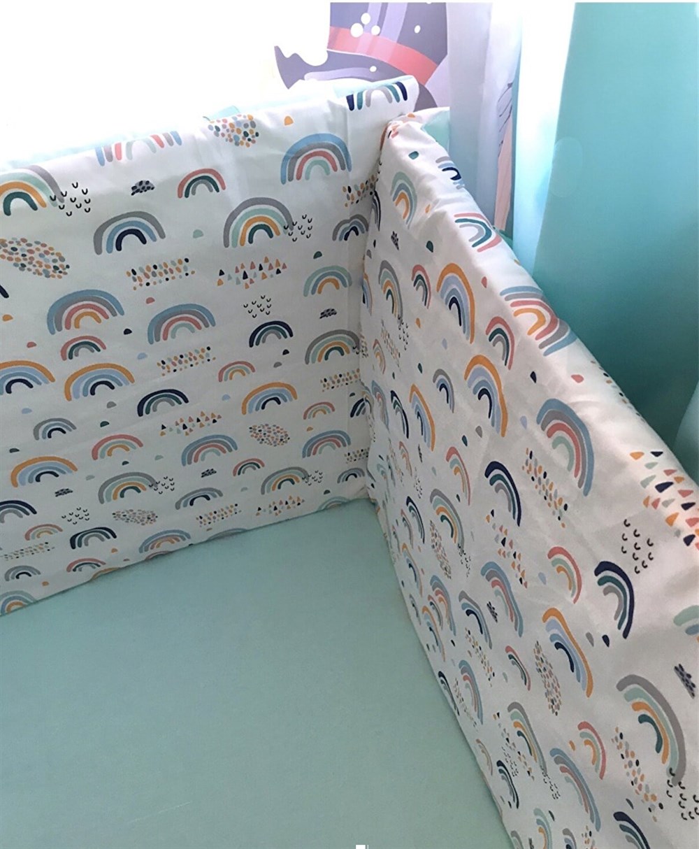 Bebek Çocuk Beşik Kenar Koruma  (4 Parça) Gökkuşağı Mint