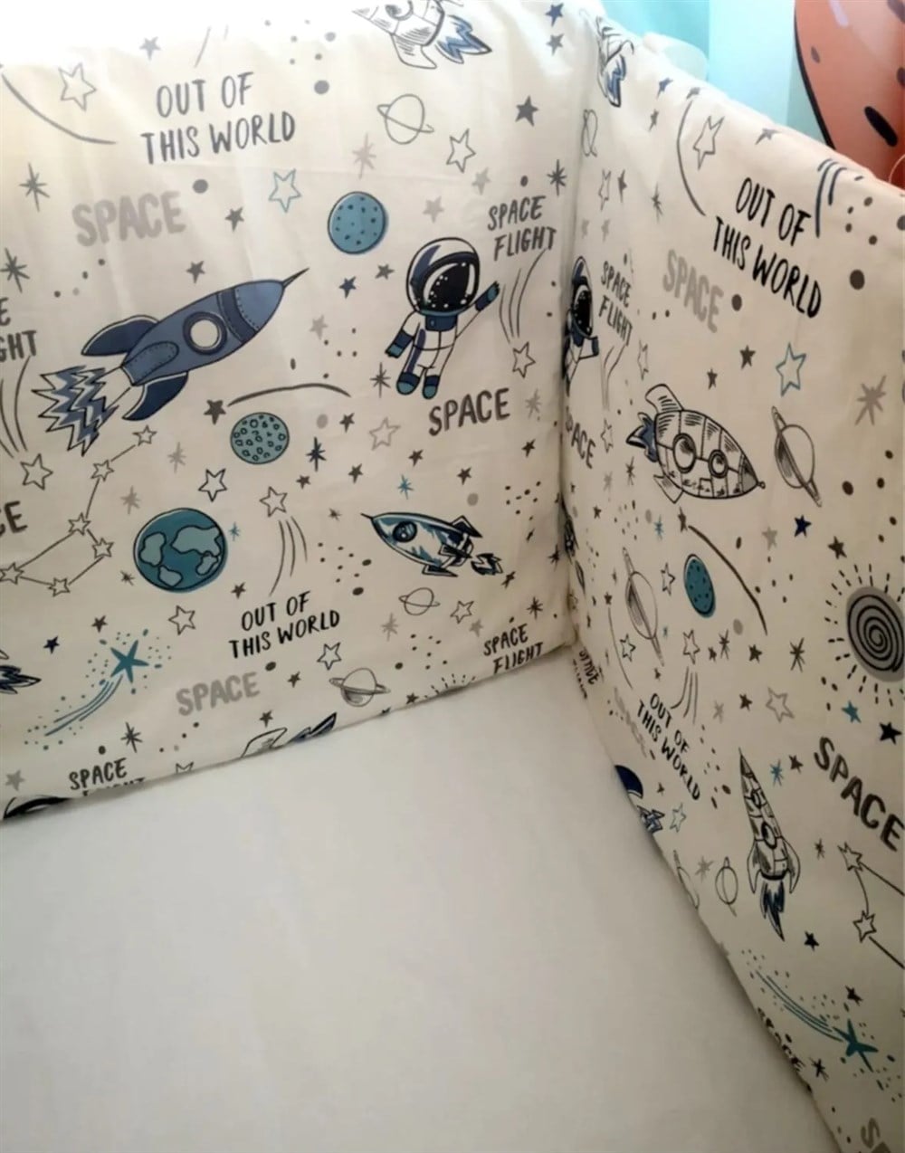 Bebek Çocuk Beşik Kenar Koruma  (4 Parça) Space Uzay Desenli