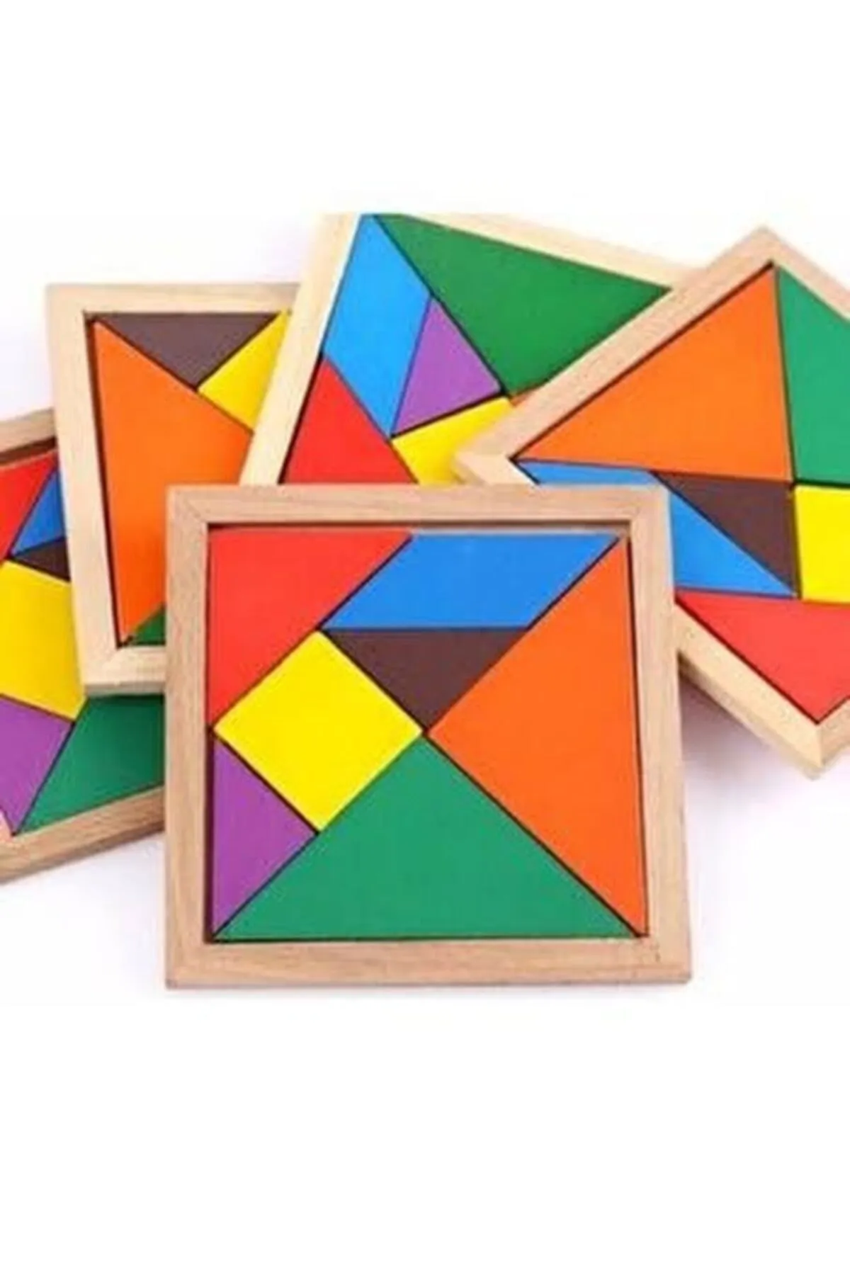 Bebek Özel 10 adet Ahşap Büyük Boy Tangram 7 Parça Eğitici Renkli Akıl Zeka Mantık Ve Strateji Oyunu 15 X 15 Cm