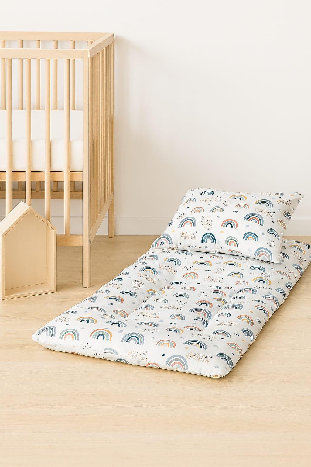 Bebek Özel %100 Pamuk Park Beşik Alt Açma Minderi Ve Bebek / Çocuk Yastığı Gökkuşağı 