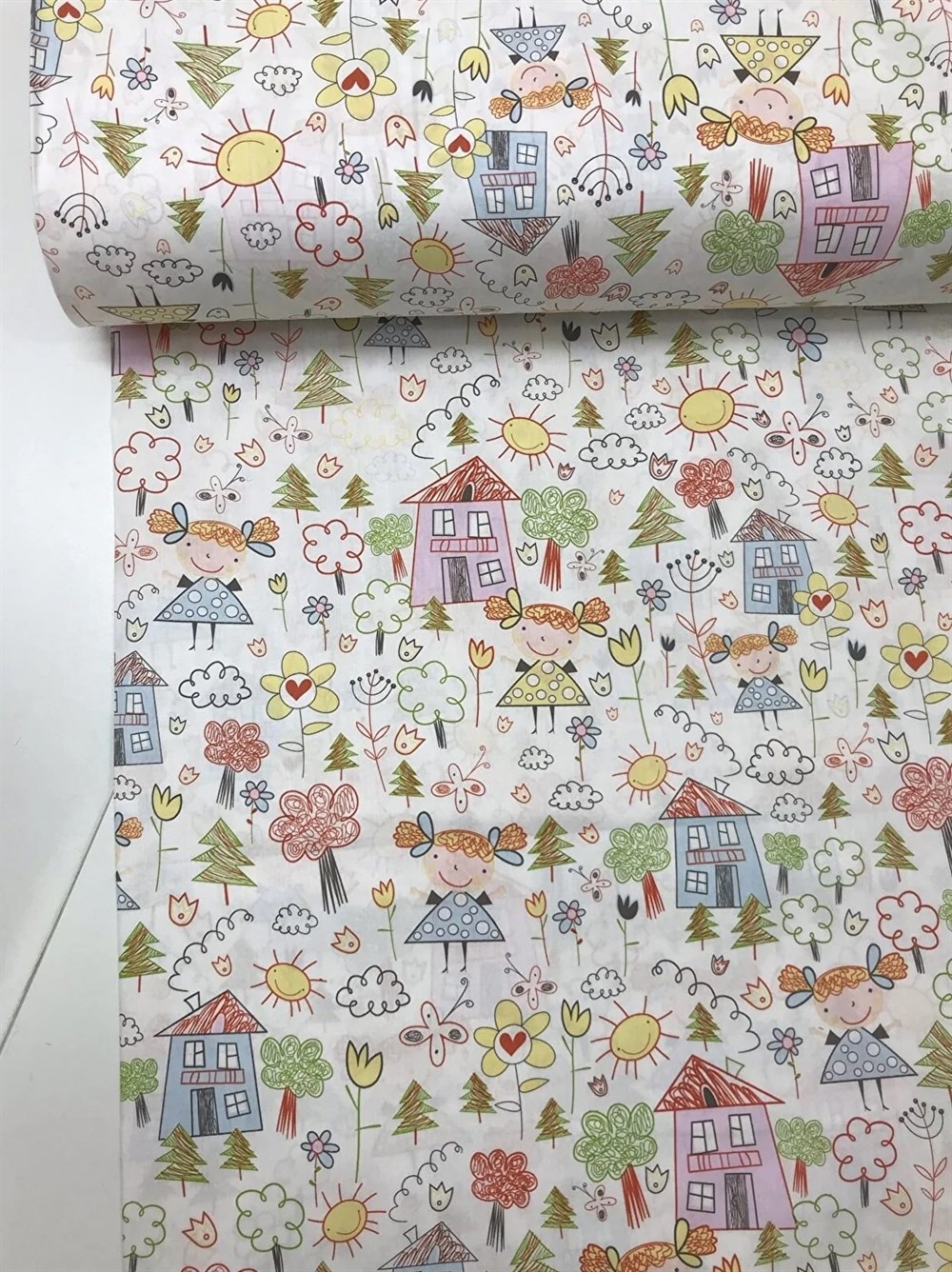 Bebek Özel %100 Pamuk Poplin Kumaş Tatlı Çizimler Desenli 240 cm Eninde 