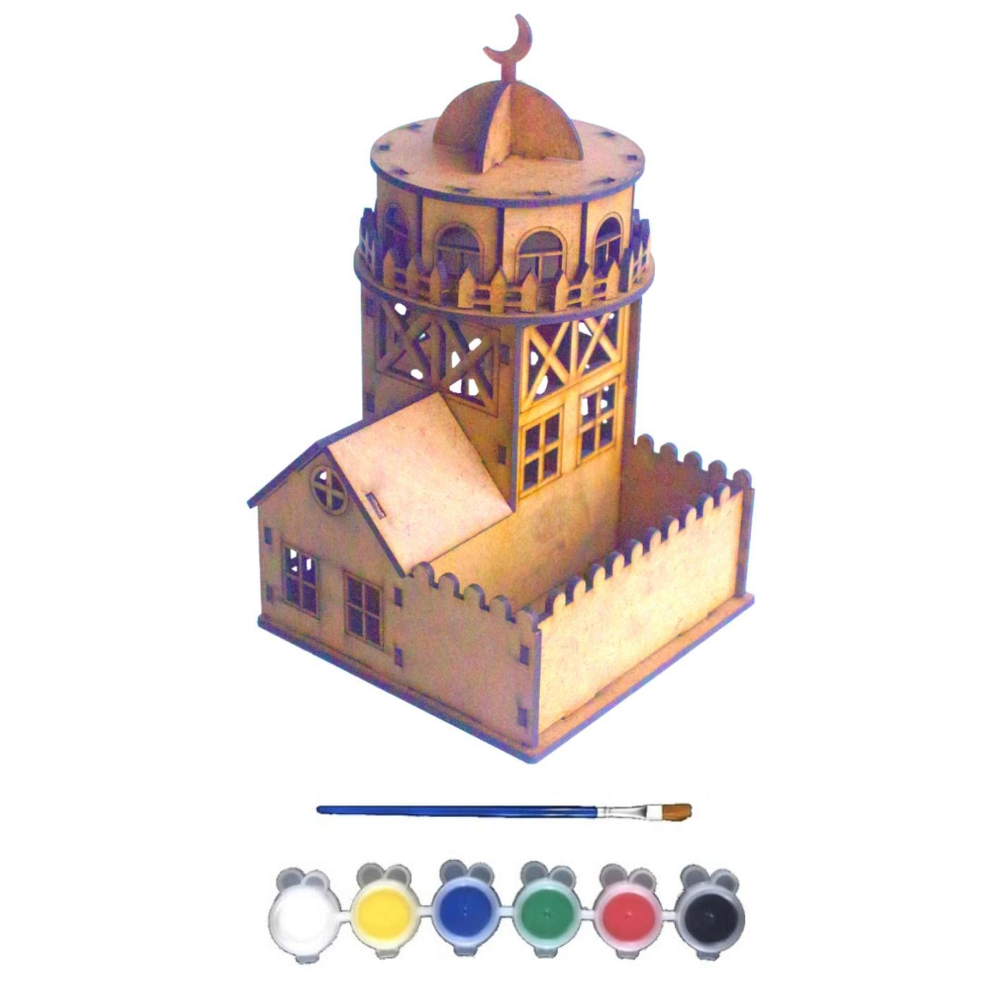 Bebek Özel Ahşap Boyanabilir Maket Oyuncak Ve Boyama Seti, Ahşap Puzzle Oyuncak Kız Kulesi