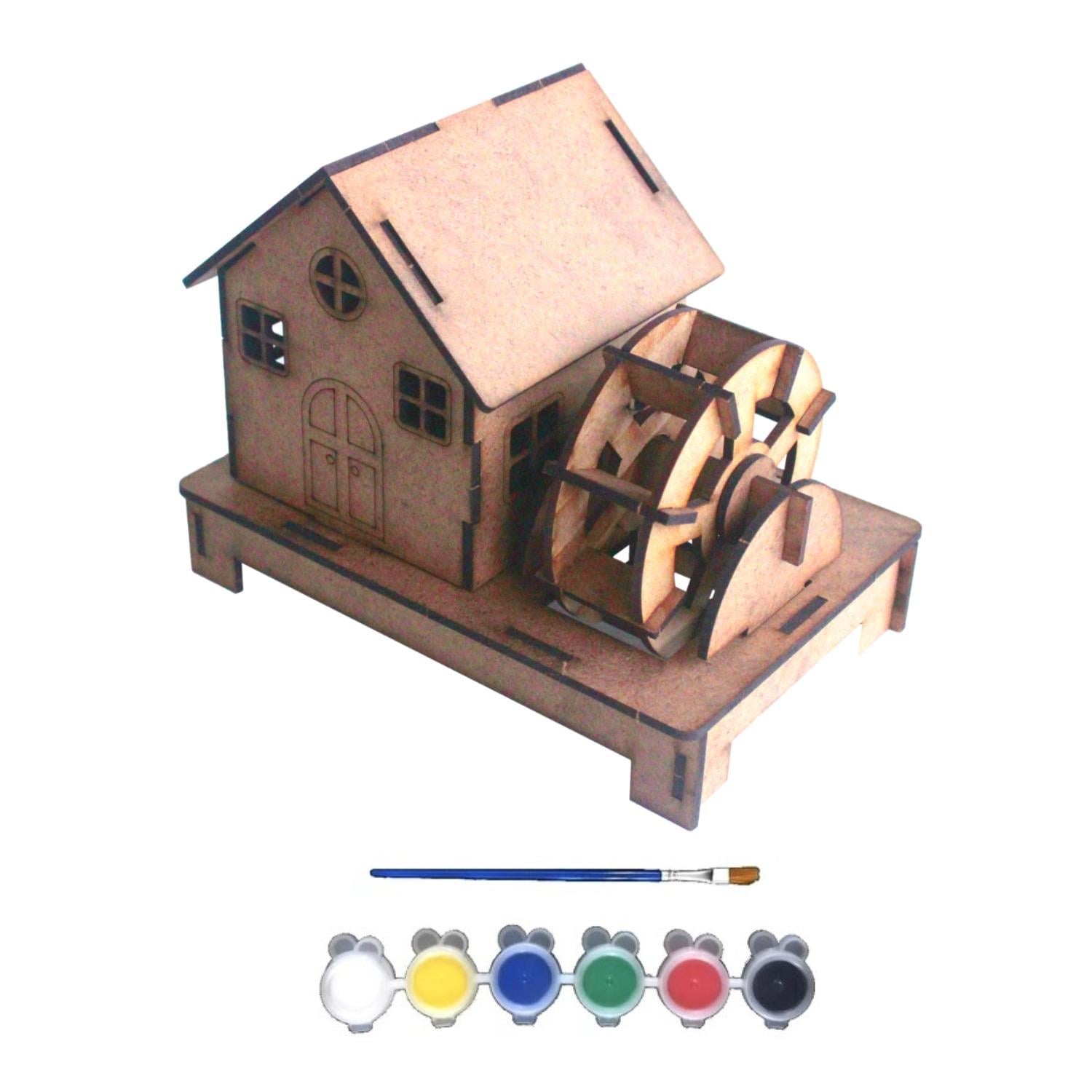 Bebek Özel Ahşap Boyanabilir Maket Oyuncak Ve Boyama Seti, Ahşap Puzzle Oyuncak Değirmen