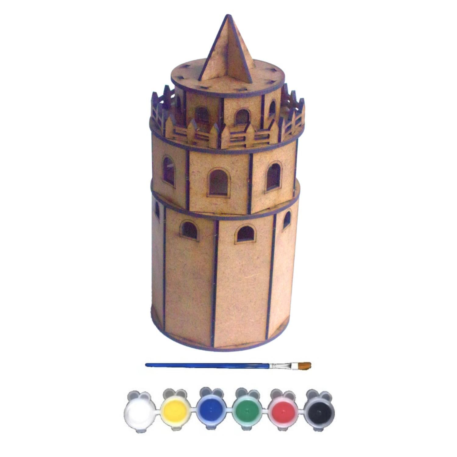 Bebek Özel Ahşap Boyanabilir Maket Oyuncak Ve Boyama Seti, Ahşap Puzzle Oyuncak Galata Kulesi