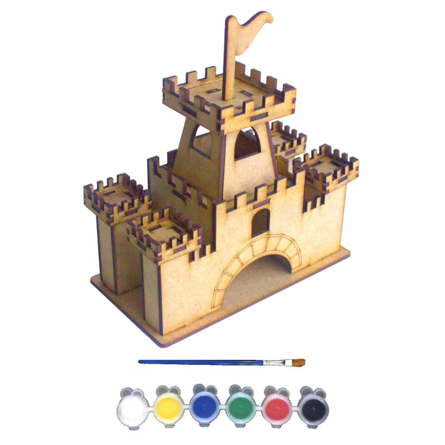 Bebek Özel Ahşap Boyanabilir Maket Oyuncak ve Boyama Seti, Ahşap Puzzle Oyuncak Şato