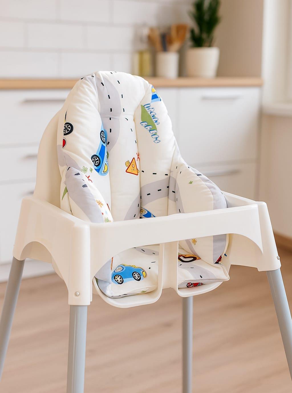 Bebek Özel Bebek Çocuk Mama Sandalyesi Minderi Arabalı Grili