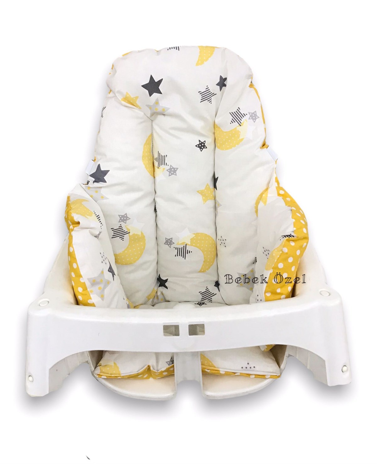 Bebek Özel Bebek Çocuk Mama Sandalyesi Minderi Sarı Ay Yıldızlı Sarı Puantiyeli