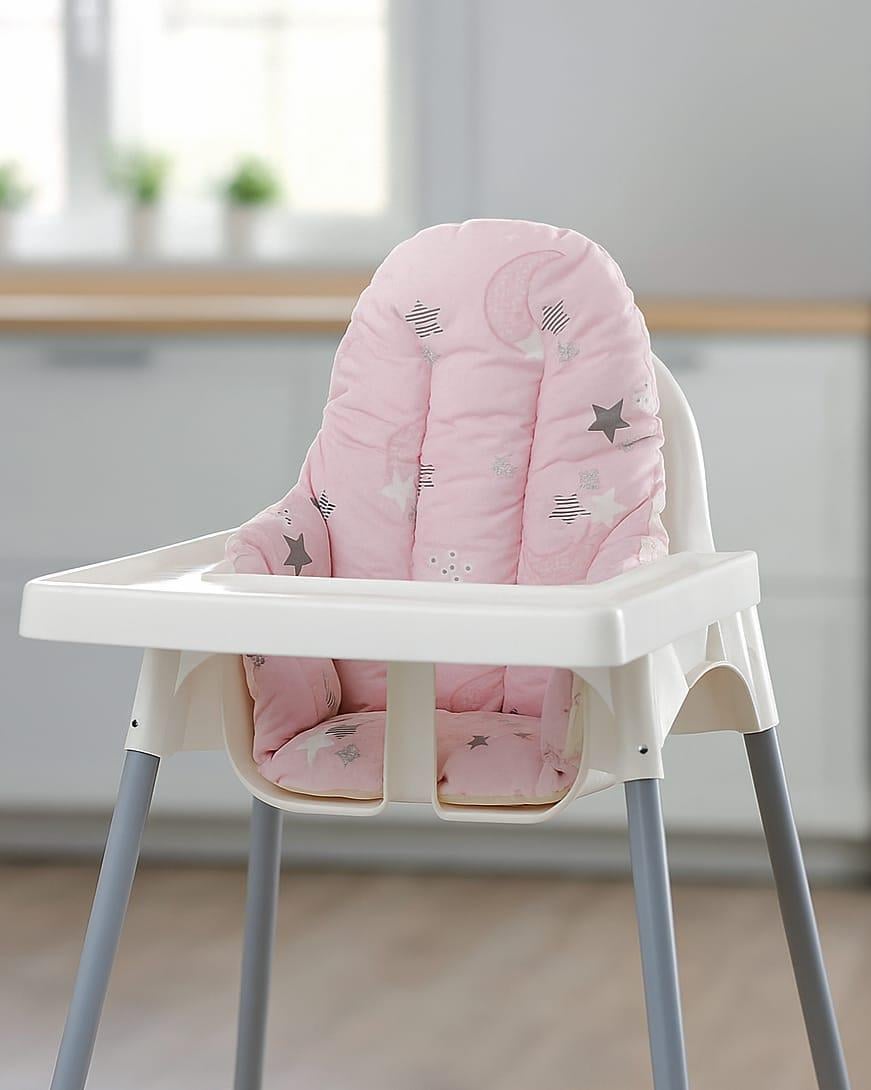 Bebek Özel Bebek Çocuk Mama Sandalyesi Minderi Pembe Ay Yıldızlı