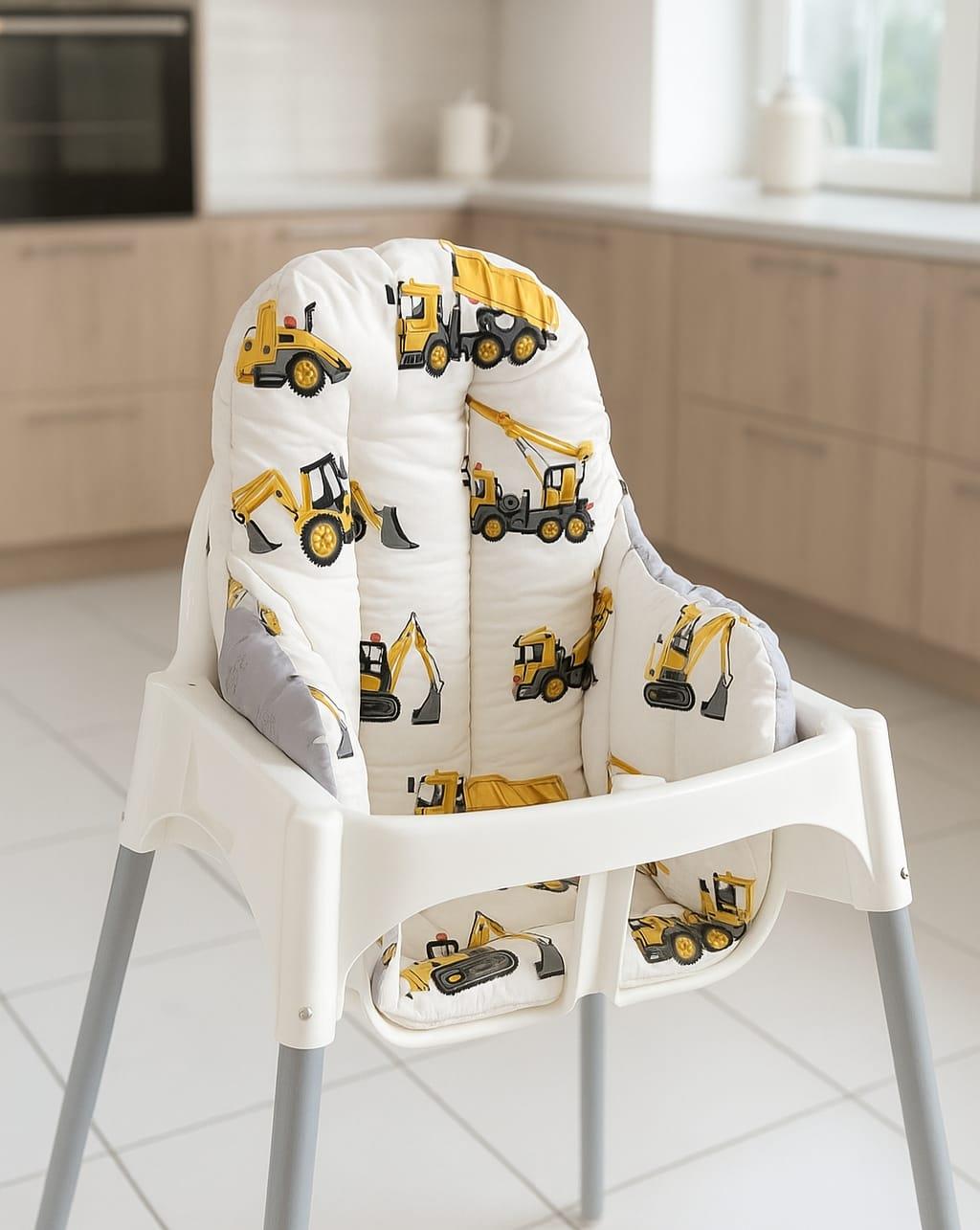 Bebek Özel Bebek Çocuk Mama Sandalyesi Minderi İş Makinalı Grili