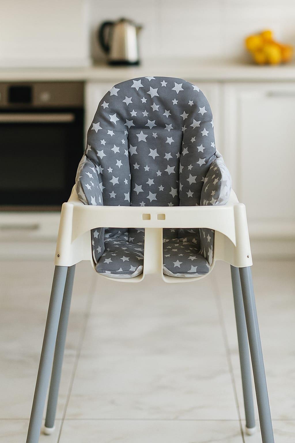 Bebek Özel Bebek Çocuk Mama Sandalyesi Minderi Beyaz Gri Yıldızlı