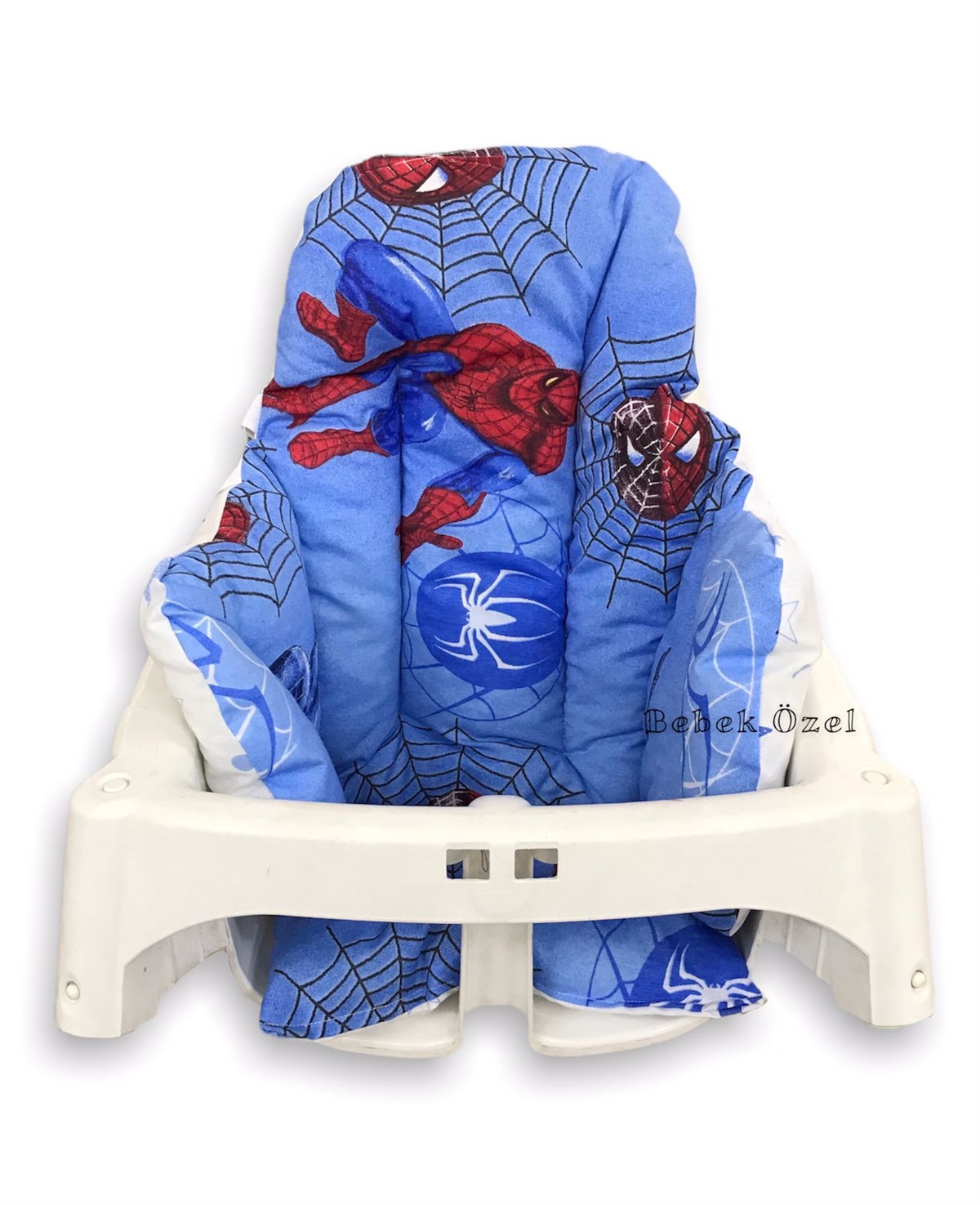 Bebek Özel Bebek Çocuk Mama Sandalyesi Minderi Örümcek Adam Mavili