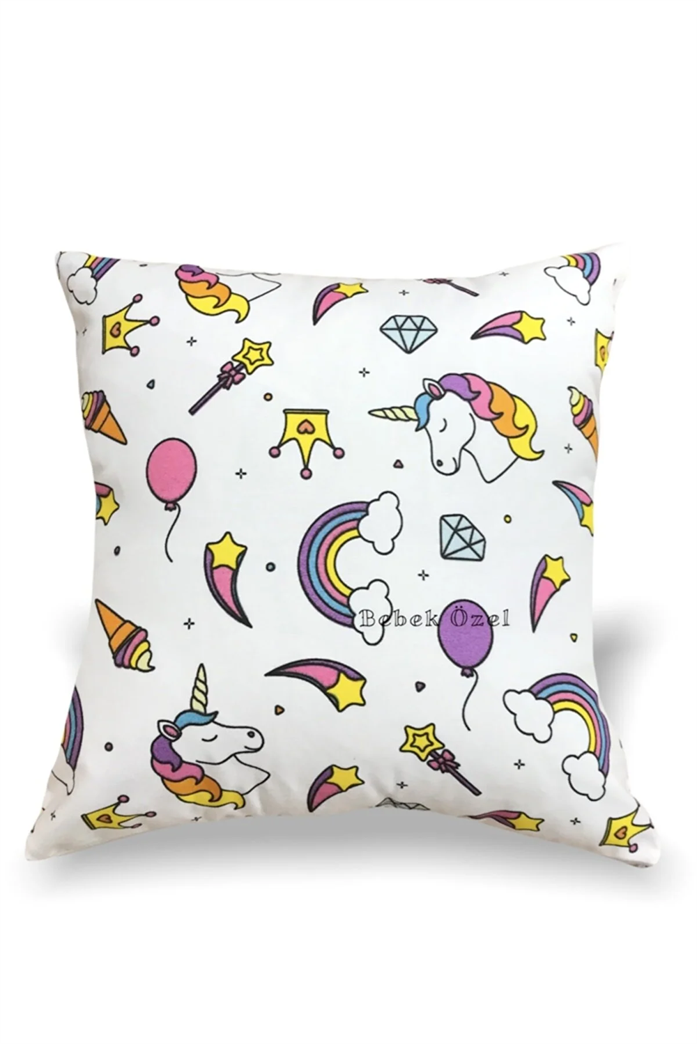 Bebek Özel Beyaz Unicorn Temalı 43x43 cm Kırlent Kılıfı (1 Adet)
