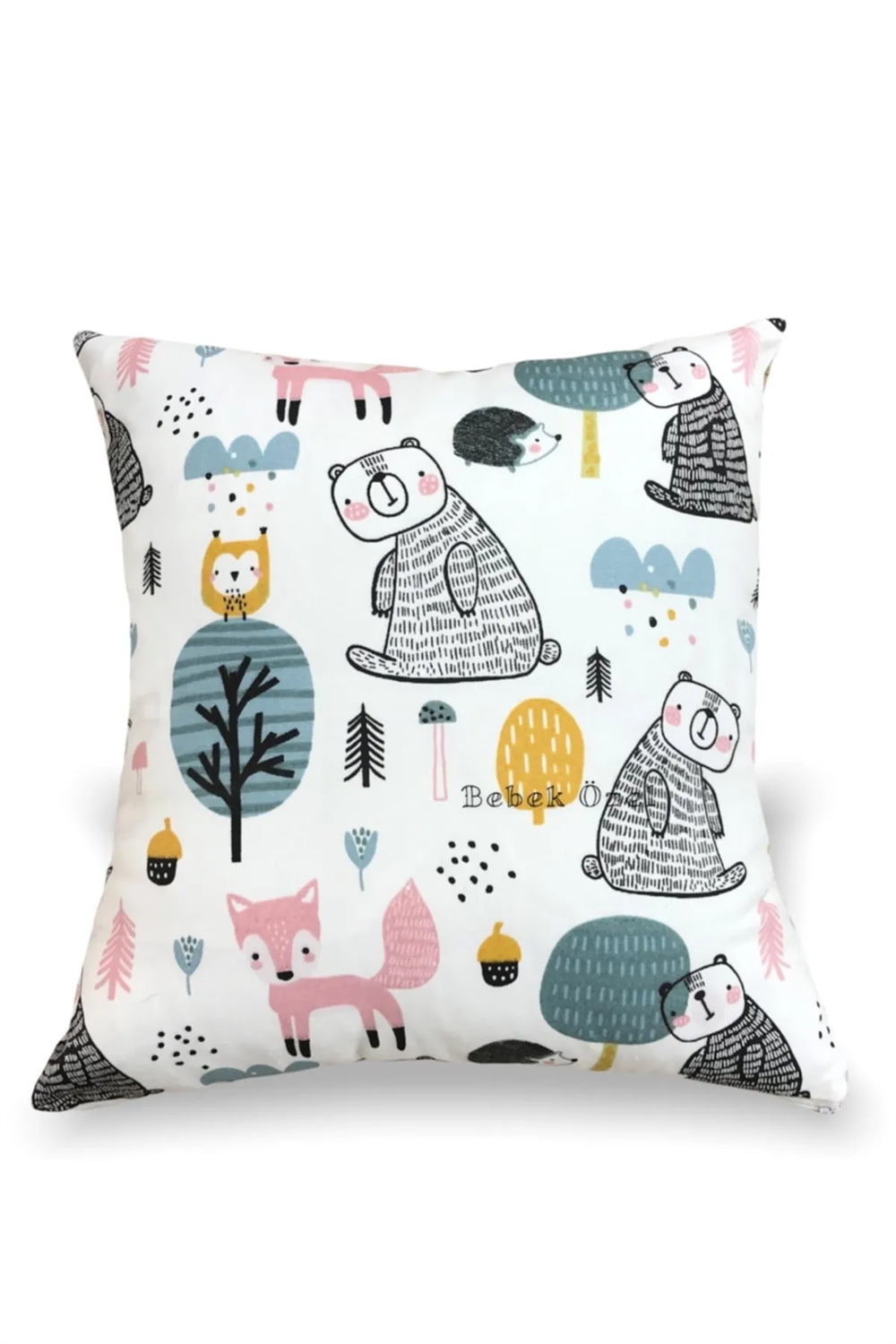 Bebek Özel Doğa Sevimli Orman Ayılar Tilkiler Temalı 43x43 cm Kırlent Kılıfı (1 Adet)