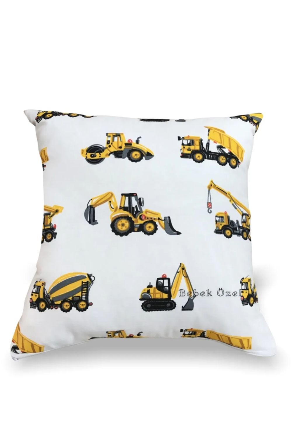 Bebek Özel İş Makinası Kepçe Dozer Temalı 43x43 cm Kırlent Kılıfı (1 Adet)