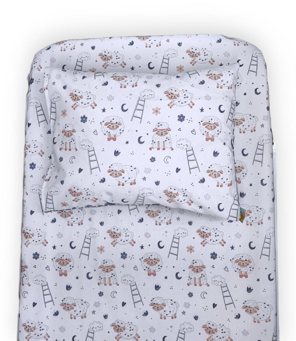 Bebek Özel Pamuklu Bebek Ve Çocuk Lastikli Çarşaf Ve Yastık Kılıfı Kuzular