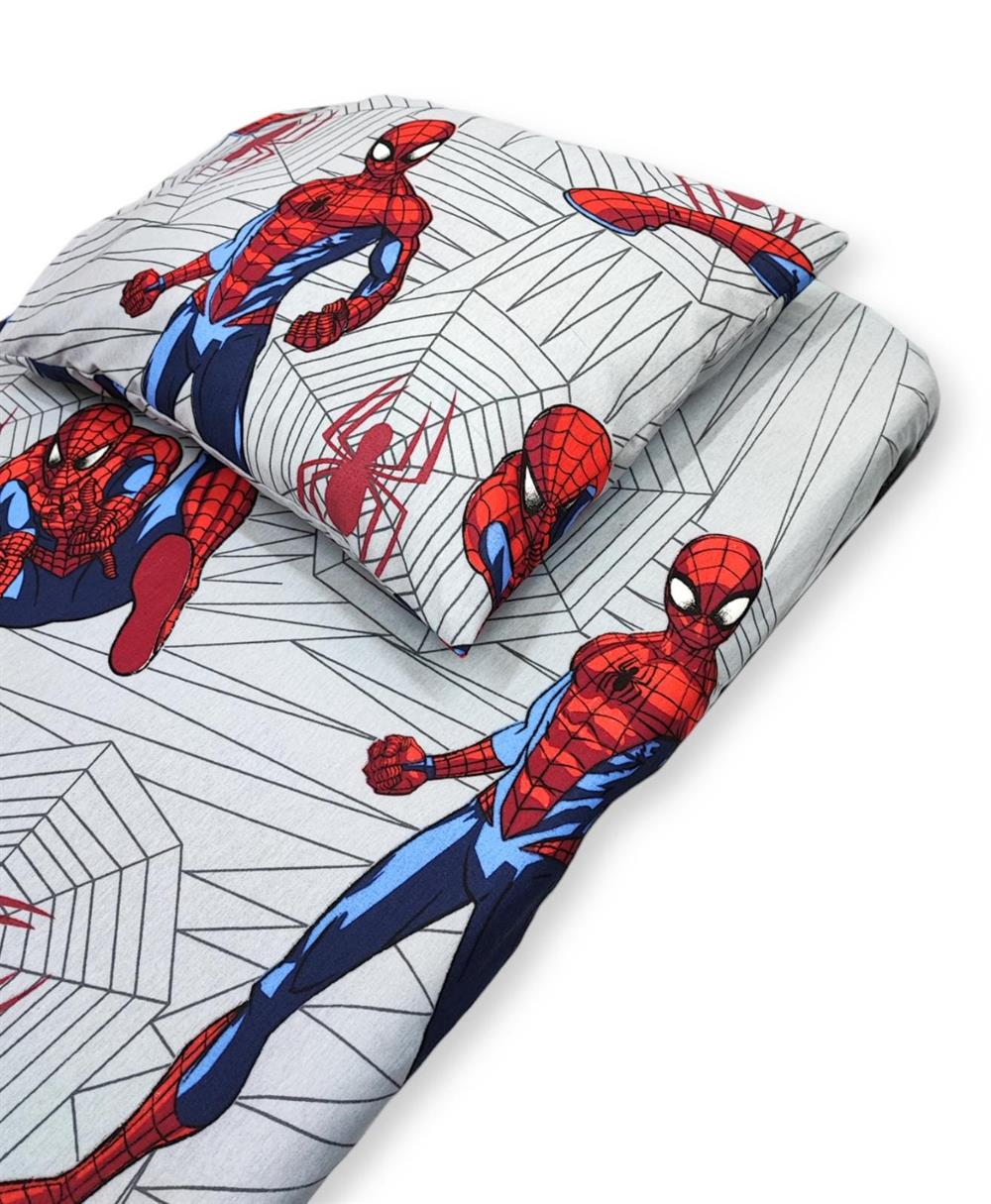 Bebek Özel Pamuklu Bebek Ve Çocuk Lastikli Çarşaf Ve Yastık Kılıfı Gri Örümcek Adam