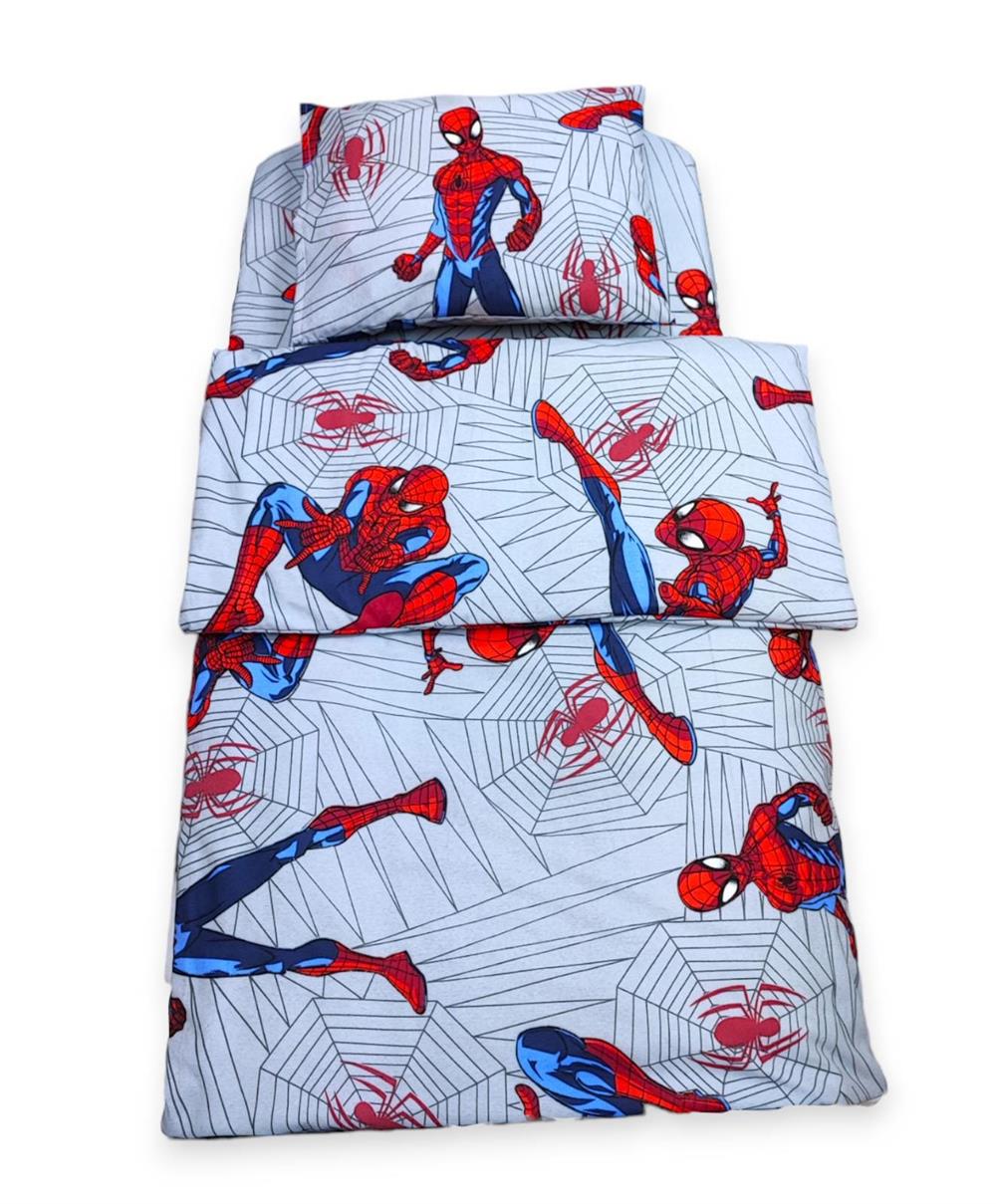 Bebek Özel Pamuklu Bebek/Çocuk Yastık Çarşaf Yorgan Seti Gri Örümcek Adam Desenli