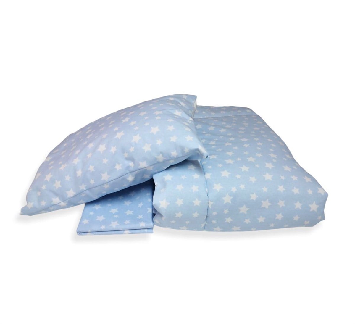 Bebek Özel Pamuklu Bebek/Çocuk Yastık Çarşaf Yorgan Seti Mavi Yıldızlı