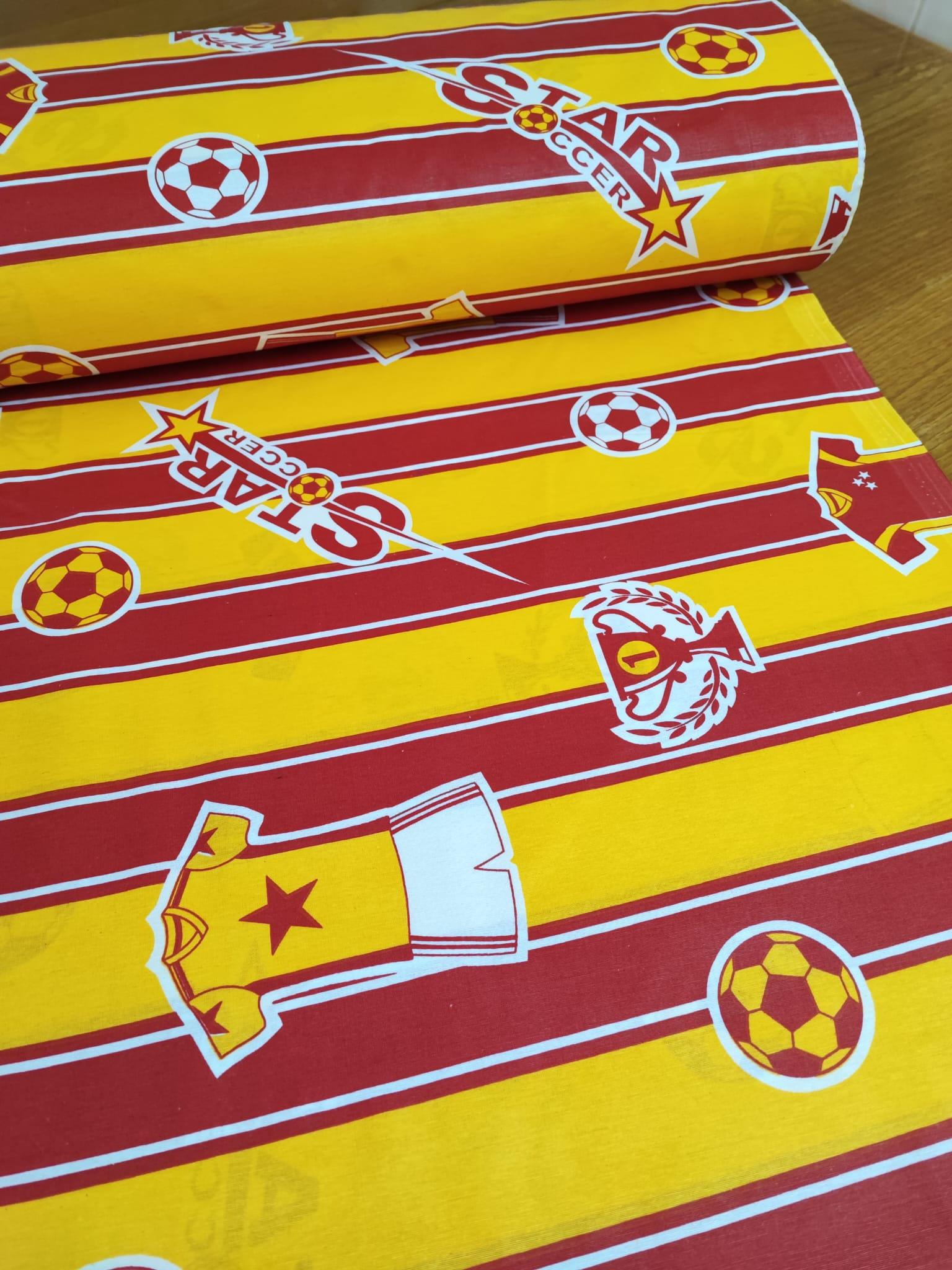 Bebek Özel Pamuklu Taraftar Kumaş Sarı Kırmızı Desenli 240 cm Eninde 