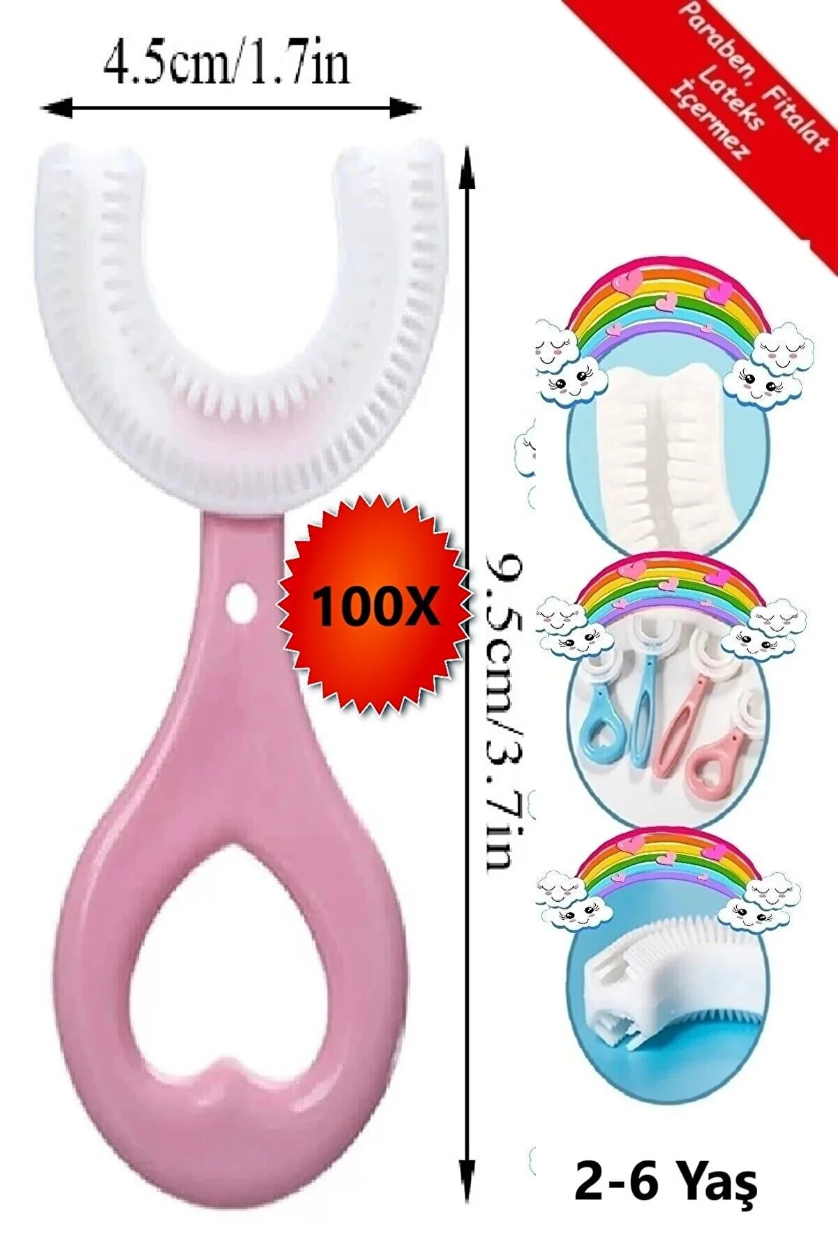 Bebek Özel U Şekli Bebek Diş Fırçası Pembe Renk 100 Adet(2-6 YAŞ)