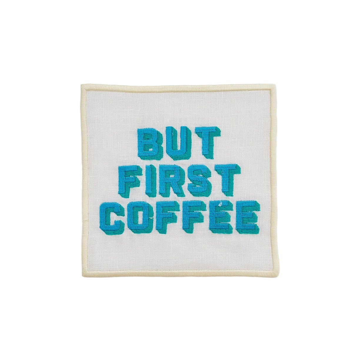 Dekoratif But First Coffee Desenli Kokteyl Peçetesi - 1 Adet Turkuaz Nakışlı