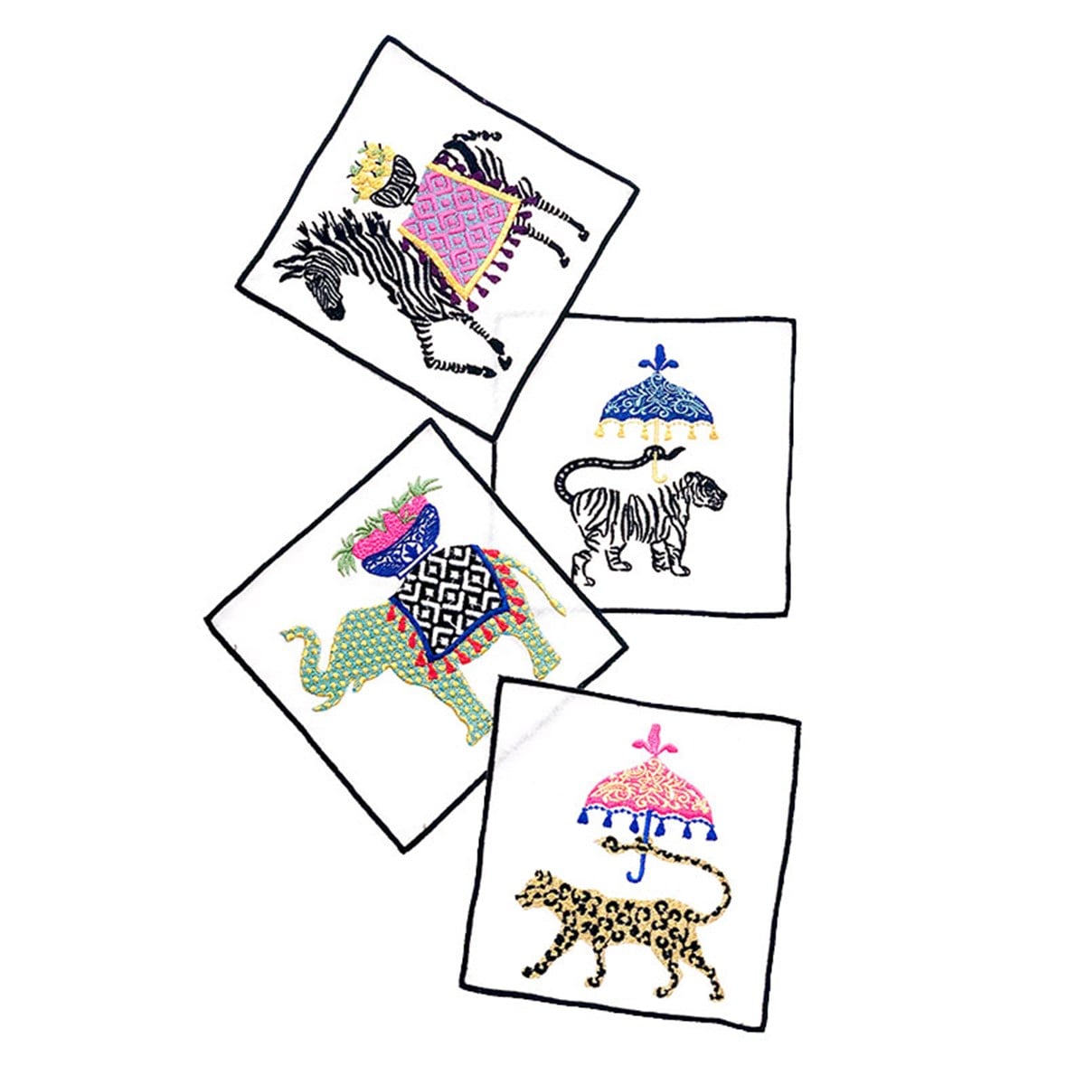 Dekoratif Kokteyl Peçete - 4 Adet Safari Serisi Fil - Zebra - Kaplan - Leopar Desenli Sunumluk