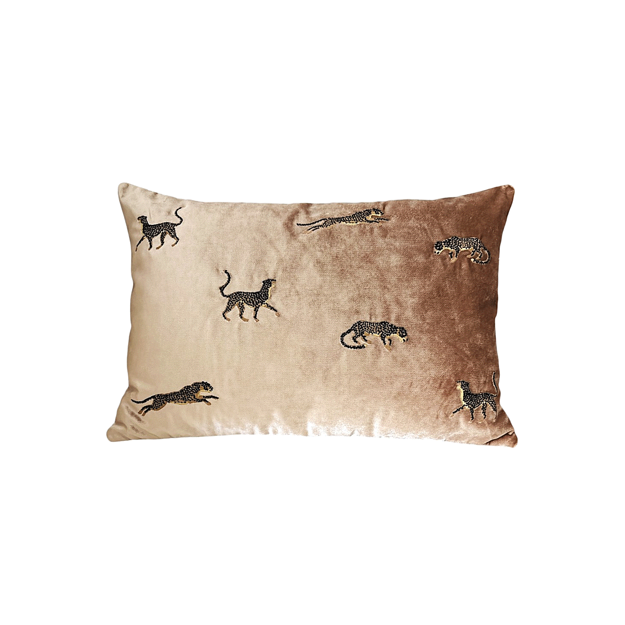 Dekoratif Leopar Desenli Bej Kadife Kırlent Kılıfı 35 x 50 cm