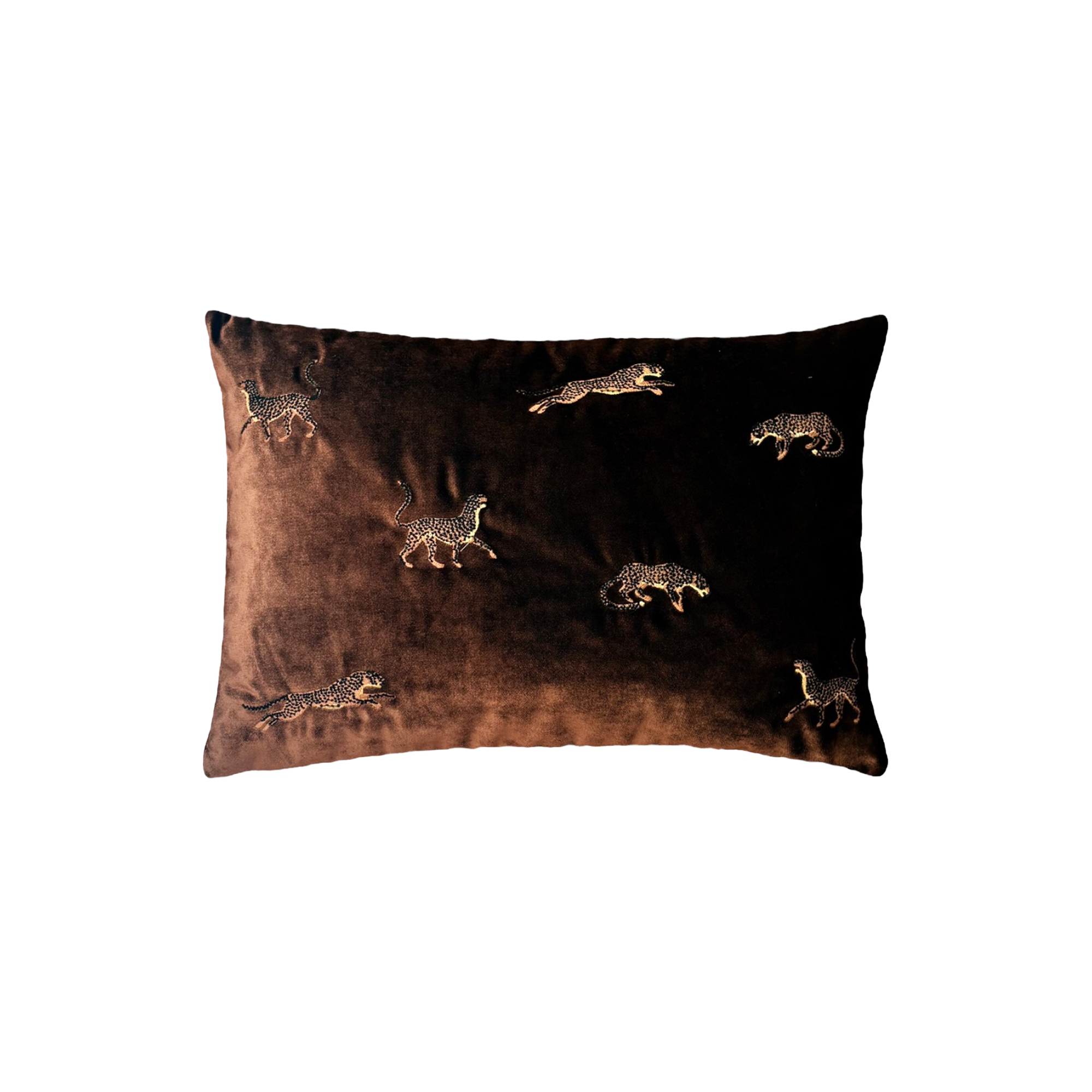 Dekoratif Leopar Desenli Kahverengi Kadife Kırlent Kılıfı 35 x 50 cm