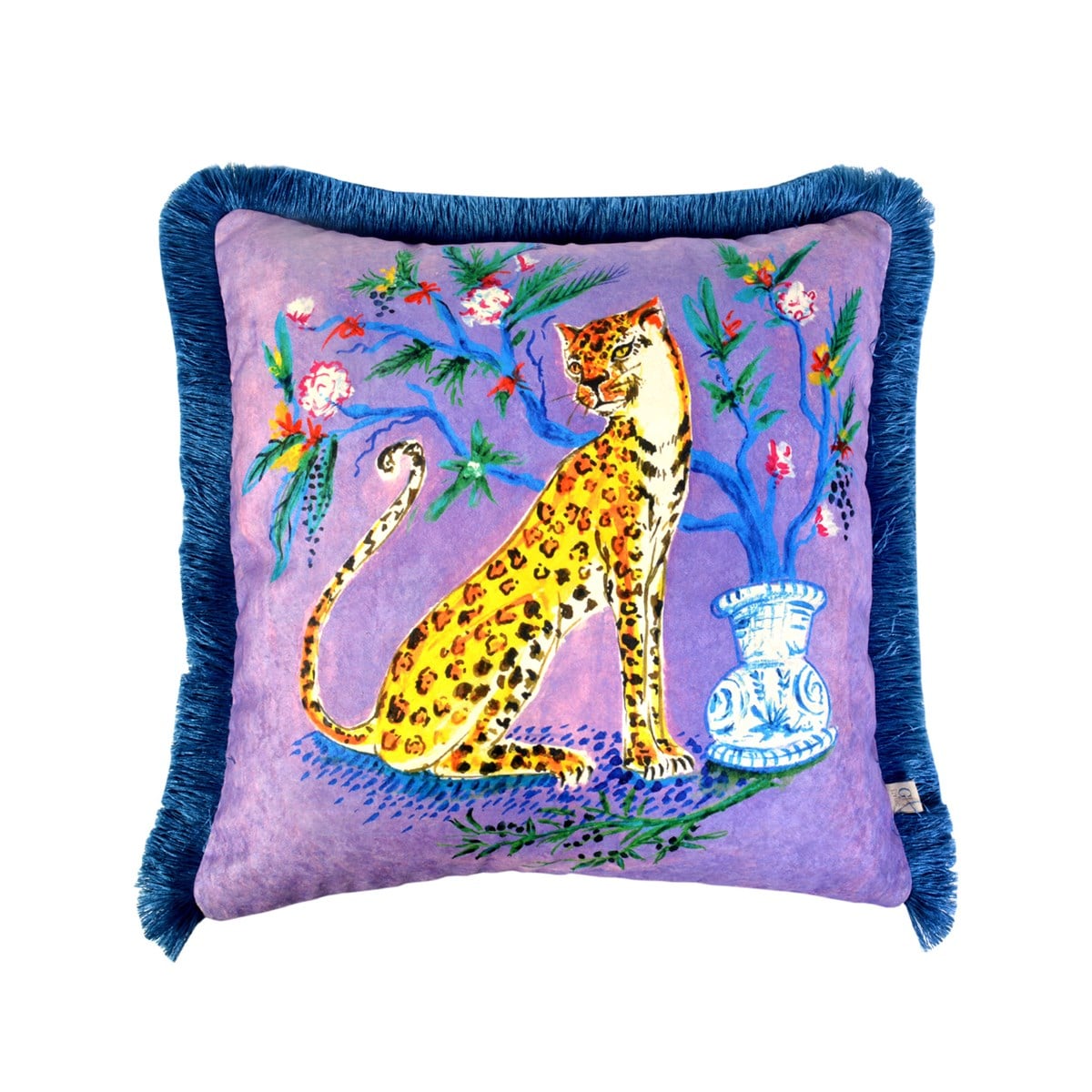 Dekoratif Leopar Desenli Mor Kadife Kırlent Kılıfı ( 45 cm x 45 cm )