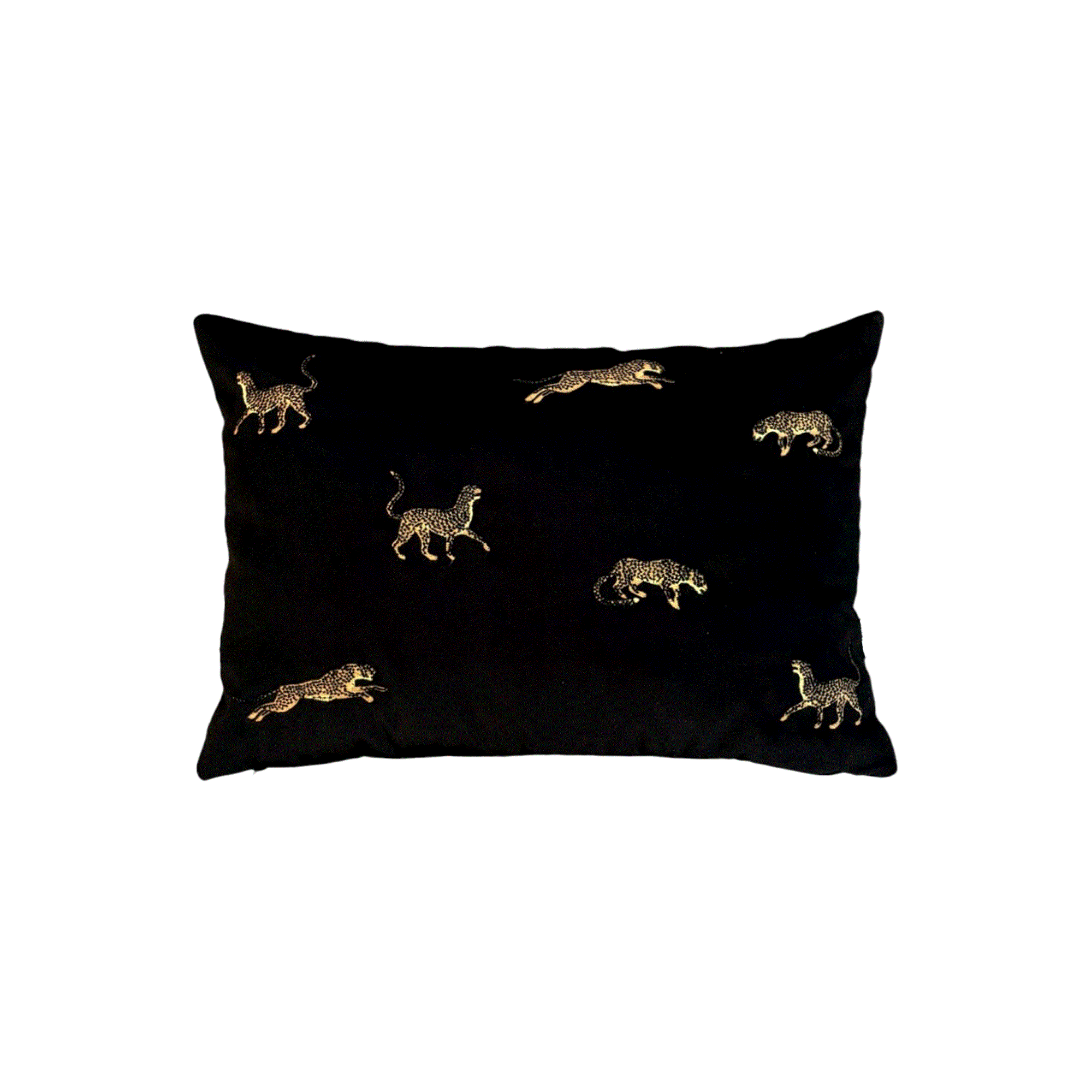 Dekoratif Leopar Desenli Siyah Kadife Kırlent Kılıfı 35 x 50 cm
