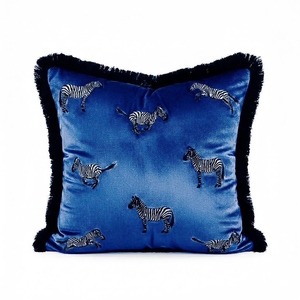 Dekoratif Zebra Desenli saks Kadife Kırlent Kılıfı