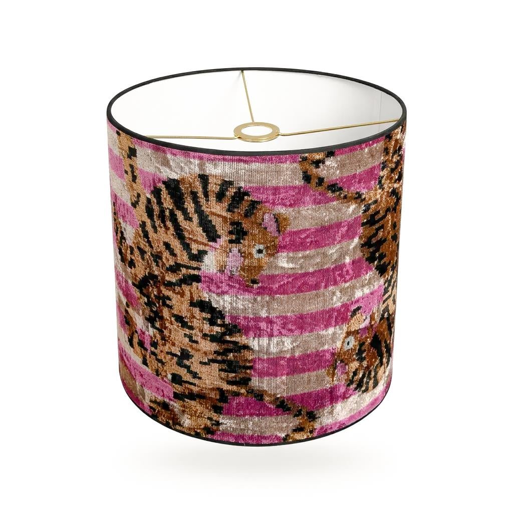 El Dokuması İkat Kumaş Leopar Desenli Kadife Abajur Başlığı – 38 x 38 cm