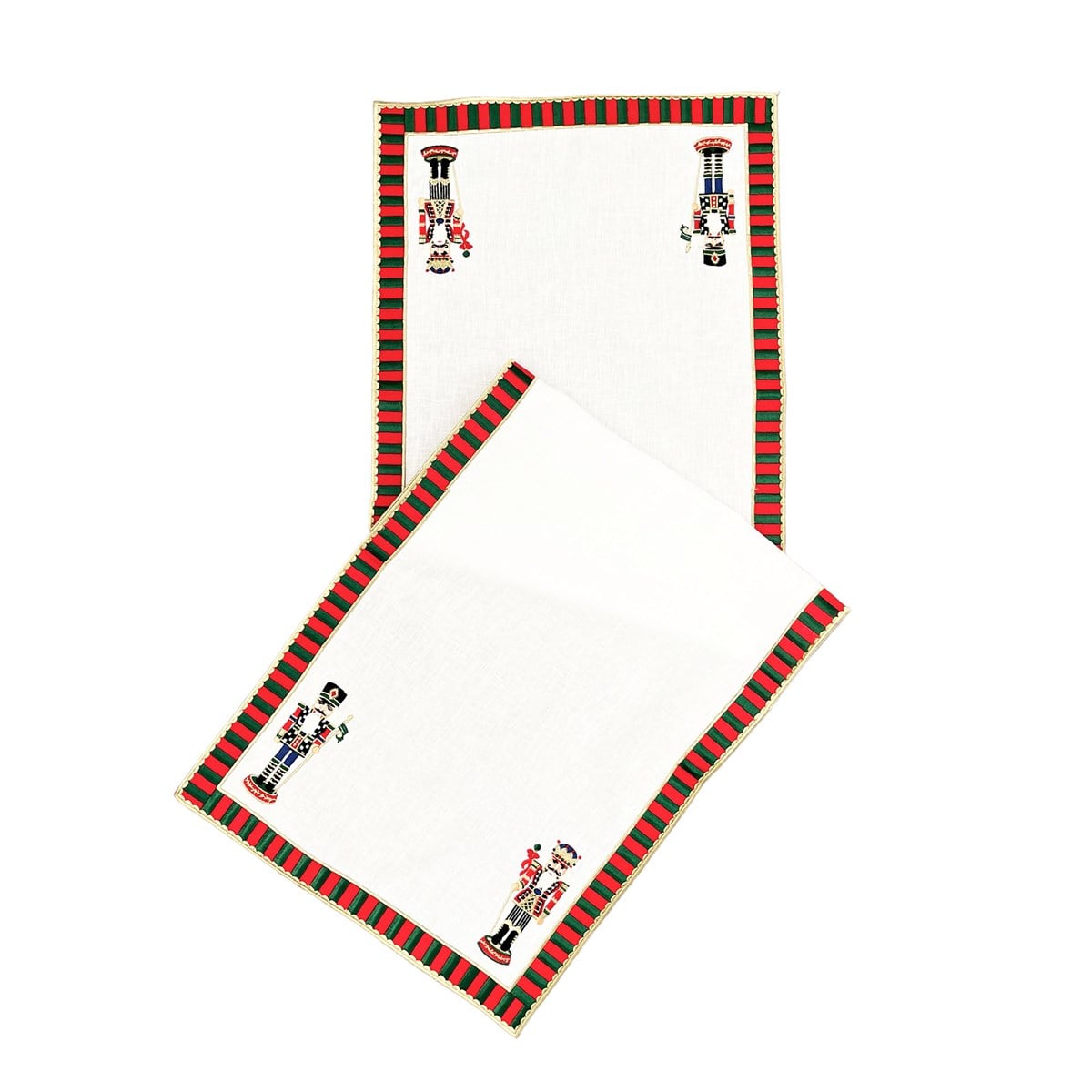 Nutcracker Runner - Kırmızı Yeşil Nakış Desenli Dekoratif Masa Örtüsü