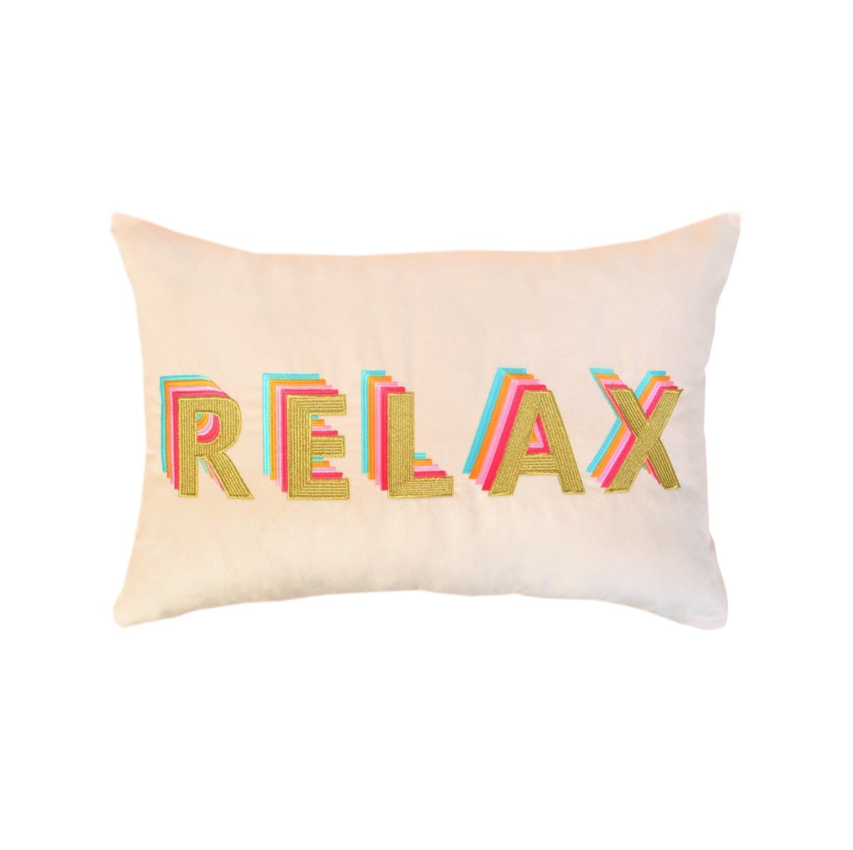 Relax Desenli Krem Kadife Dekoratif Kırlent Kılıfı