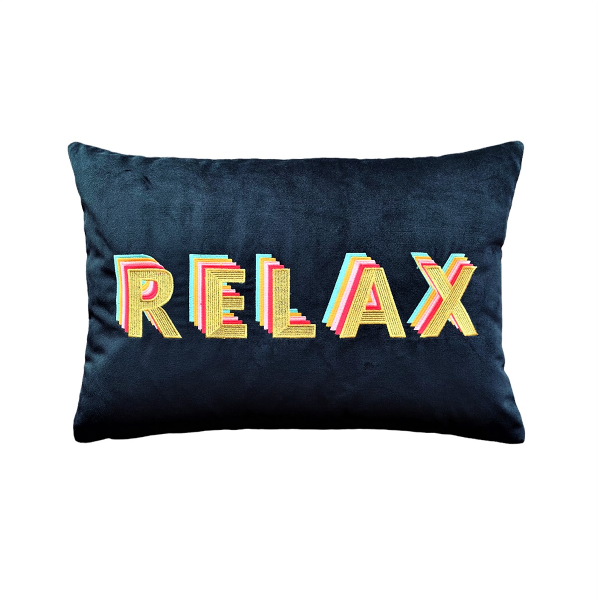 Relax Desenli Lacivert Kadife Dekoratif Kırlent Kılıfı